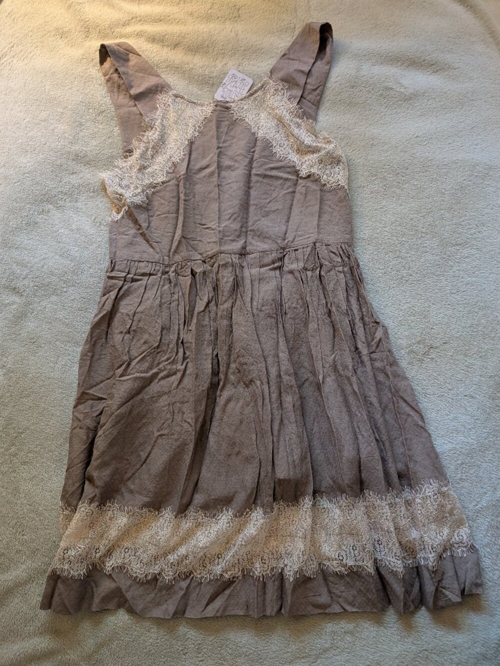 FREE PEOPLE DRESS New Women's 4 Brown White Lacy Lace Mini Short Georgia Taupe